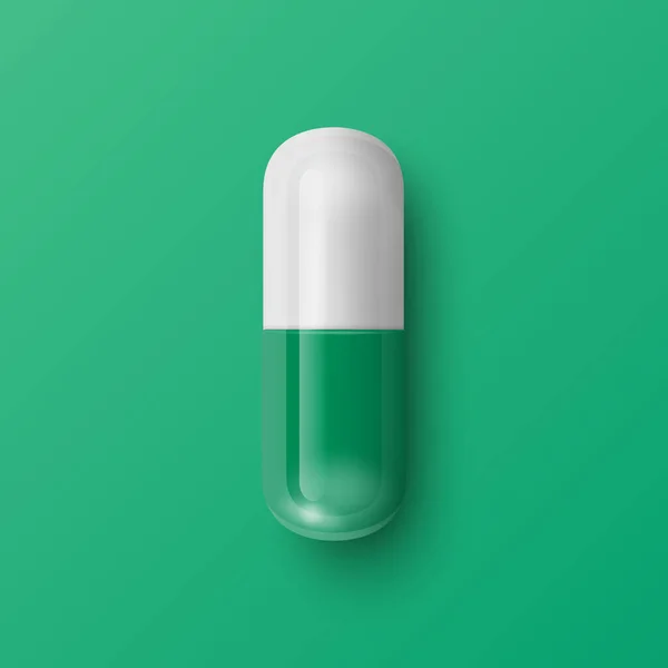 Vector Realistic Green Pharmaceutical Medical Pill Capsule Tableta Zeleném Pozadí — Stockový vektor