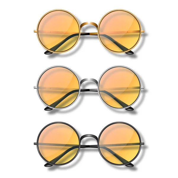 Vektorové Realistické Kulaté Brýle Set Glass Izolované Průhledné Sluneční Brýle — Stockový vektor