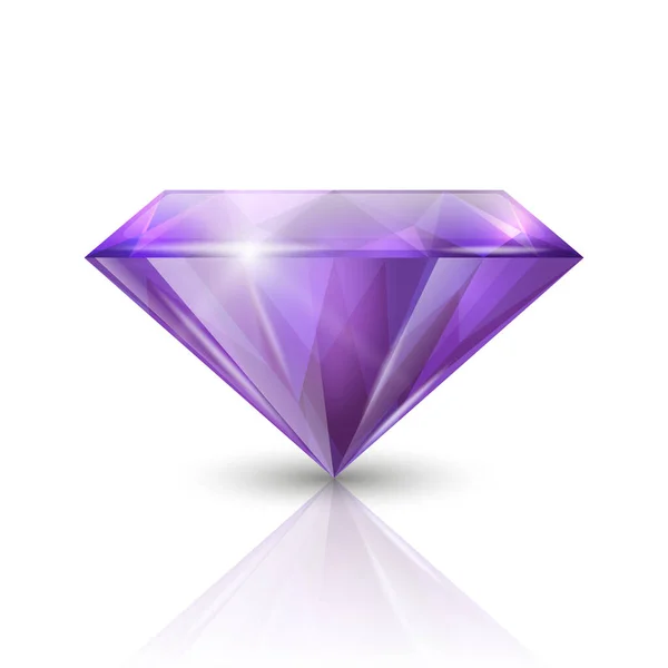 矢量3D现实紫色透明三角形发光宝石 白底莱茵石 反光背景 Jewerly概念 设计模板 — 图库矢量图片