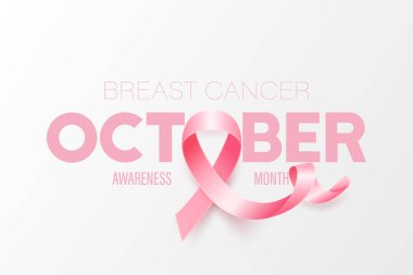 Ekim. Göğüs Kanseri Banner, Kart, Vektör 3 boyutlu Gerçekçi Pembe Kurdeleli Plaket. Meme kanseri Farkındalığı Ay Sembol Kapanışı. Dünya Göğüs Kanseri Günü Konsepti.