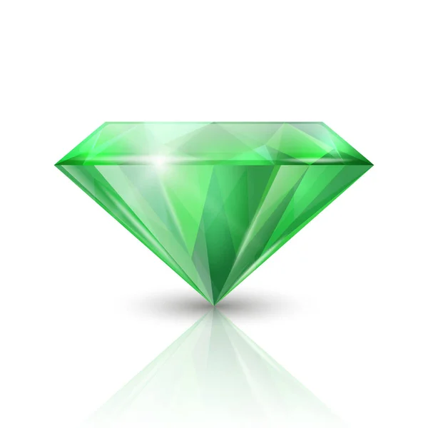 Vector Realistic Green Transparent Triangular Glowing Gemstone Diamond Crystal Rhinestone — Stock Vector
