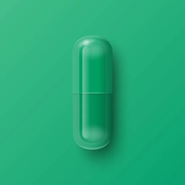 Vector Realistic Green Pharmaceutical Medical Pille Kapsel Tablet Auf Grünem — Stockvektor