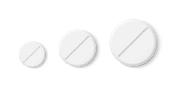 Vektör Gerçekçi Yuvarlak Beyaz Laç Hapları Kapsül Tablet Simgesi Beyaz — Stok Vektör