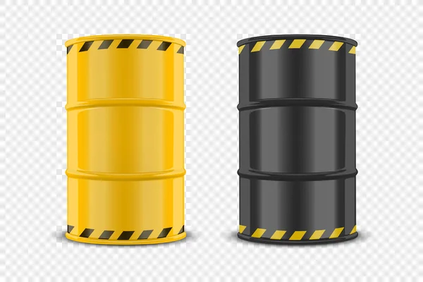 病媒3D现实黄色汽缸 危险液体 采购产品警告 放射性的 危险的化学材料 有毒的污染 危险的桶设置与生物危害标志闭塞隔离 — 图库矢量图片