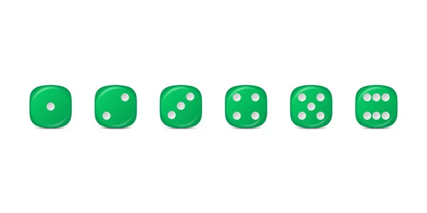 ベクトル3Dリアルなグリーンゲームアイコンセット閉じます ギャンブル カジノのダイスのためのゲームキューブ1から6ドット ラウンドエッジ — ストックベクタ