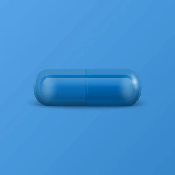 Píldora Médica Farmacéutica Azul Realista Del Vector Cápsula Tableta Sobre — Vector de stock