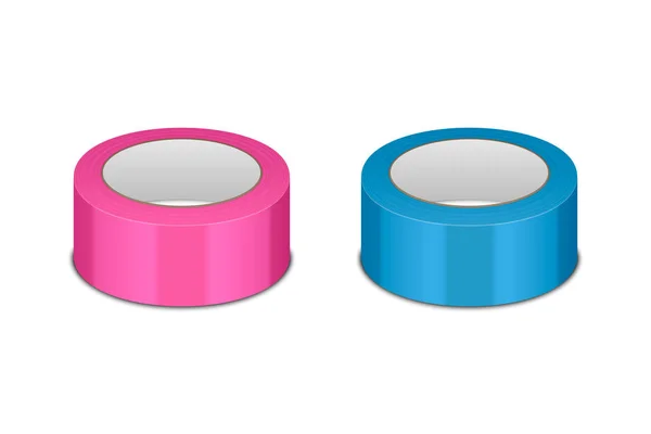 Vector Realistic Glossy Pink Blue Tape Roll Icon Set Mock — Stockvektor