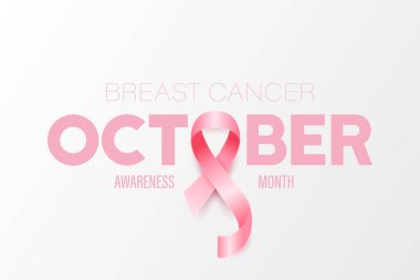 Ekim. Göğüs Kanseri Banner, Kart, Vektör 3 boyutlu Gerçekçi Pembe Kurdeleli Plaket. Meme kanseri Farkındalığı Ay Sembol Kapanışı. Dünya Göğüs Kanseri Günü Konsepti.