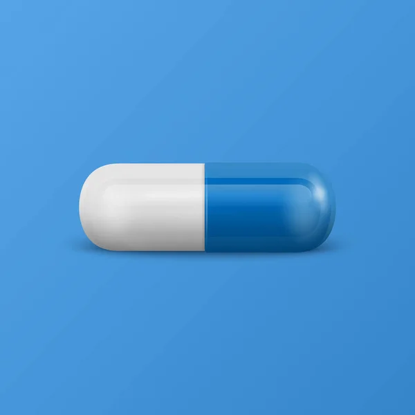 Píldora Médica Farmacéutica Azul Blanca Realista Del Vector Cápsula Tableta — Archivo Imágenes Vectoriales