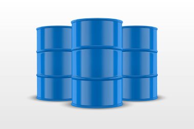 Vektör 3d Gerçekçi Üç Mavi Fıçı, Tehlike Sıvısı. Dikkat Fıçısı, Radyoaktif, Tehlikeli Kimyasal Malzemeler, Zehirli Kirlilik, Çok Tehlikeli Fıçılar, Kapatma İzole edildi. Ön Görünüm,