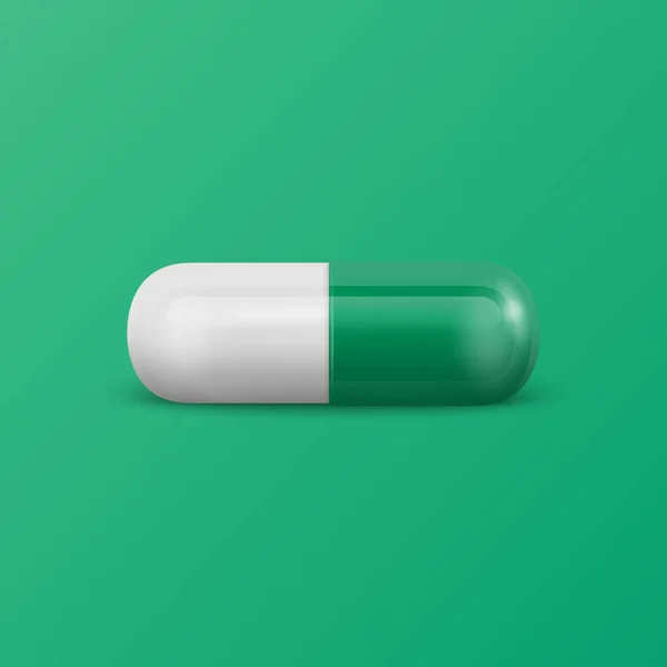 Píldora Médica Farmacéutica Verde Realista Del Vector Cápsula Tableta Fondo — Archivo Imágenes Vectoriales