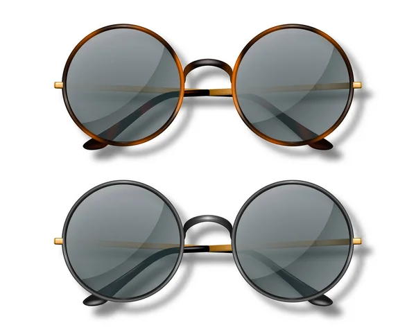 矢量3D真实感圆形镜框玻璃套装玻璃隔离 透明的男女太阳镜 采购产品光学 时髦的眼镜 顶视图 — 图库矢量图片