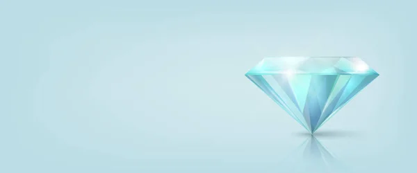 Vector Horizontal Banner Realistic Blue Transparent Triangular Glowing Gemstone Diamond — стоковий вектор