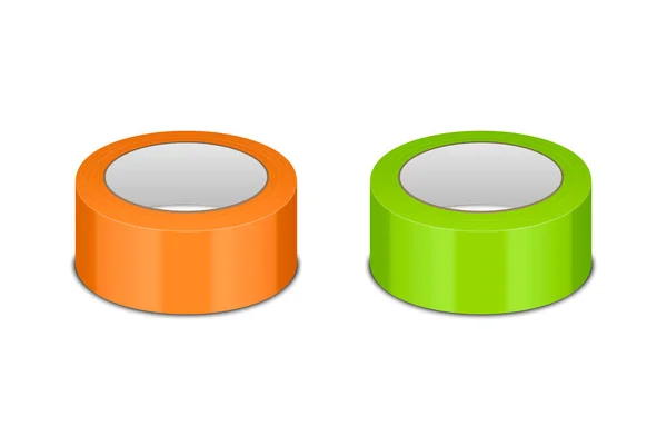 Vector Realistic Glossy Orange Green Tape Roll Icon Set Mock — Stock Vector
