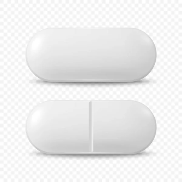 Vektor Pil Medis Farmasi Putih Yang Realistis Kapsul Ikon Tablet - Stok Vektor