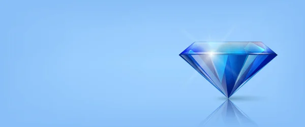 Vektorový Horizontální Banner Realistickým Modrým Průsvitným Trojúhelníkovým Zářícím Drahokamem Diamantem — Stockový vektor