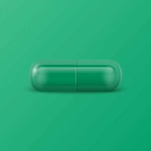 Vector Realista Verde Farmacêutico Pílula Médica Cápsula Tablet Fundo Verde — Vetor de Stock