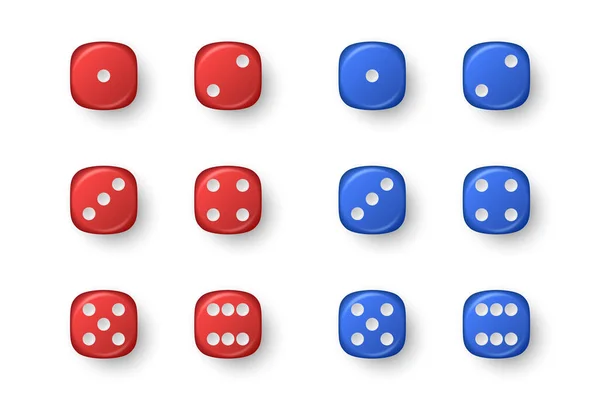 Vector Realistic Blue Red Game Dice Icon Set Closeup Isolated — Stock Vector
