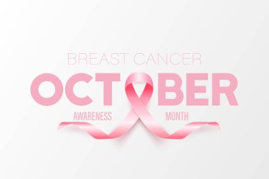 Ekim. Göğüs Kanseri Banner, Kart, Vektör 3 boyutlu Gerçekçi Pembe Kurdeleli Plaket. Meme kanseri Farkındalığı Ay Sembol Kapanışı. Dünya Göğüs Kanseri Günü Konsepti.