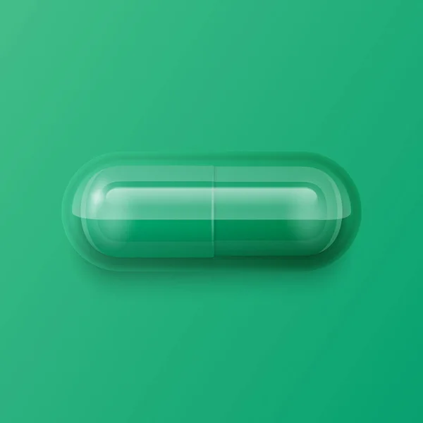 Píldora Médica Farmacéutica Verde Realista Del Vector Cápsula Tableta Fondo — Vector de stock