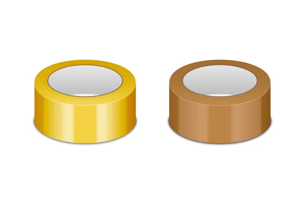 Vector Realistic Glossy Yellow Brown Tape Roll Icon Set Mock — Stockvektor