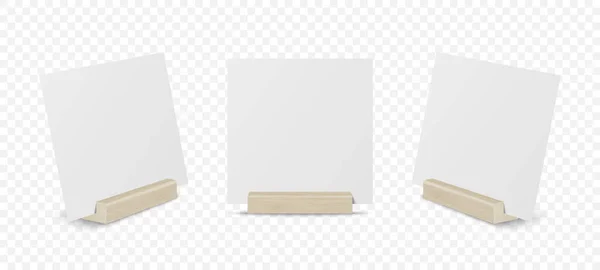 Vector Realistisches Weißes Leeres Quadratisches Papierblatt Karte Auf Holzhalter Standbild — Stockvektor