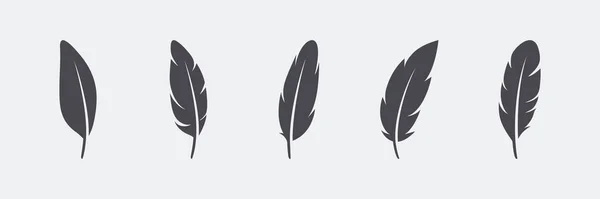 Vector Fluffy Feather Silhouette Icon Set Aislado Sobre Fondo Blanco — Vector de stock