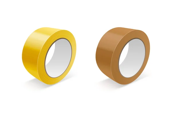 Vector Realistic Glossy Yellow Brown Tape Roll Icon Set Mock — 스톡 벡터