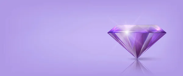 Vector Horizontal Banner Realistic Purple Transparent Triangular Glowing Gemstone Diamond — стоковий вектор
