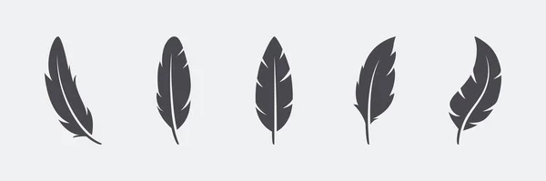 Vector Fluffy Feather Silhouet Icon Set Geïsoleerd Witte Achtergrond Ontwerp — Stockvector