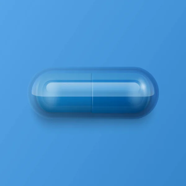Vector Realistic Blue Pharmaceutical Medical Pill Cápsula Tablet Blue Background — Vetor de Stock