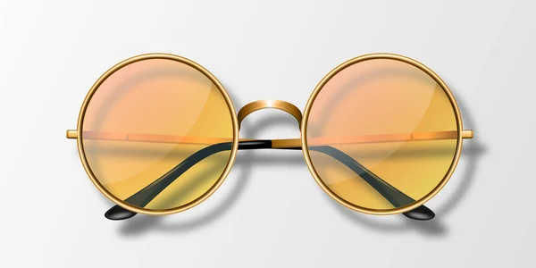 ベクトル3Dリアルなラウンドフレームメガネアイコン絶縁 黄金のフレーム 透明オレンジサングラス用女性と男性 アクセサリー 光学系 レンズ ヴィンテージ トレンドグラス トップ表示 — ストックベクタ