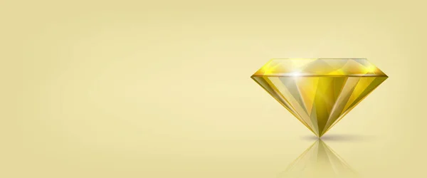Wektor Baner Poziomy Realistyczny Żółty Przezroczysty Trójkątny Świecący Gemstone Diament — Wektor stockowy