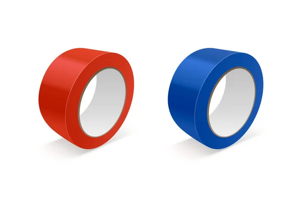 Vector Realistic Glossy Red Blue Tape Roll Icon Set Mock — 스톡 벡터