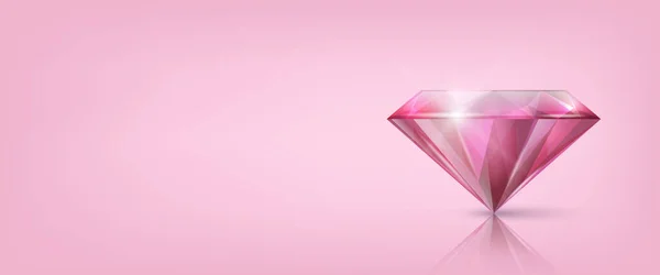Banner Horizontal Vectorial Con Realista Rosa Transparente Triangular Brillante Gema — Vector de stock
