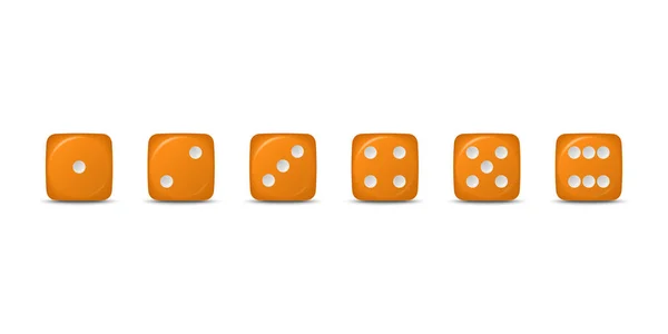 Vektor Realistické Oranžové Hry Kostky Ikona Set Closeup Izolované Herní — Stockový vektor