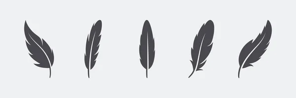 Vector Fluffy Feather Silhouette Icon Set Isolated White Background Design — Stock Vector