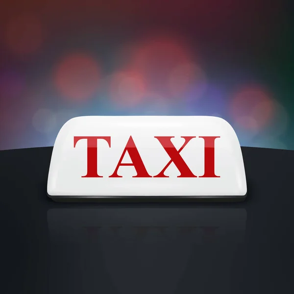 Vector Taxi Car Sign Closeup Roof Car Blurred City Háttér — Stock Vector