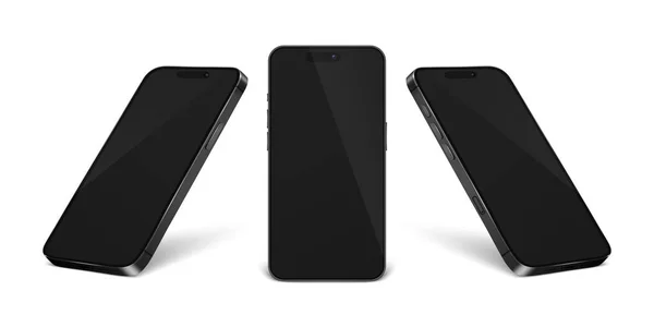 Vector Realistic Black Modern Smartphone Design Template Set Closeup Isolated — Stock Vector