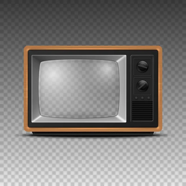 Récepteur Télévision Rétro Bois Brun Réaliste Vectoriel Avec Écran Transparent — Image vectorielle