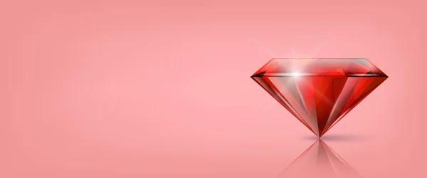 Vektorový Horizontální Banner Realistickou Červenou Průsvitnou Trojúhelníkovou Zářící Drahokam Diamant — Stockový vektor