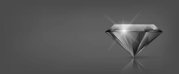 Vector Horizontal Banner Realistic Black Transparent Triangular Glowing Gemstone Diamond — стоковий вектор