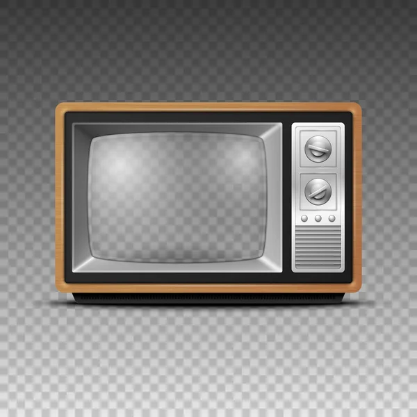 Récepteur Télévision Rétro Bois Brun Réaliste Vectoriel Avec Écran Transparent — Image vectorielle