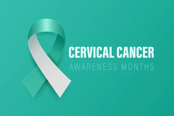 stock vector Cervical Cancer Banner, Card, Placard with Vector 3d Realistic Teal and White Ribbon on Teal Background. Cervical Cancer Awareness Month Symbol Closeup. World Cervical Cancer Day Concept.