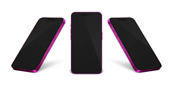 Vektor Realistik Pink Modern Smartphone Desain Templat Set Closeup Terisolasi - Stok Vektor