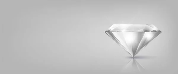 Vector Horizontal Banner Realistic White Transparent Triangular Glowing Gemstone Diamond — стоковий вектор