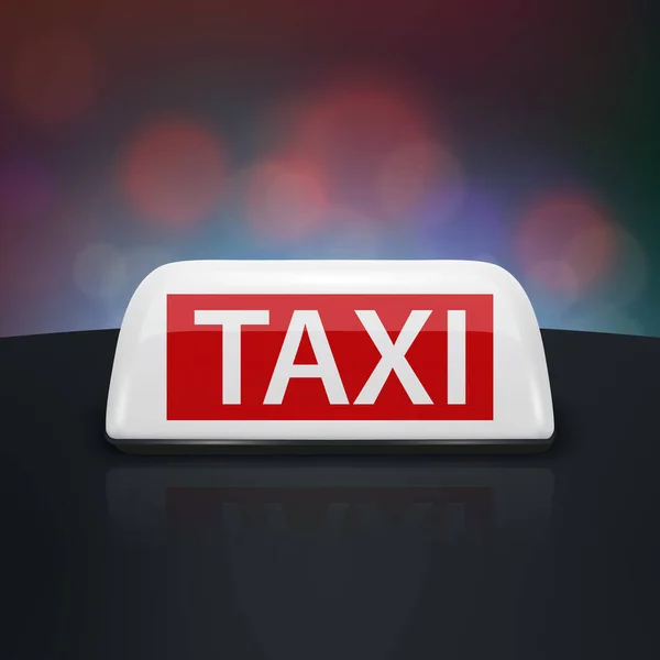 Vektor Bílé Červené Taxi Auto Podepsat Closeup Černé Střeše Rozmazané — Stockový vektor