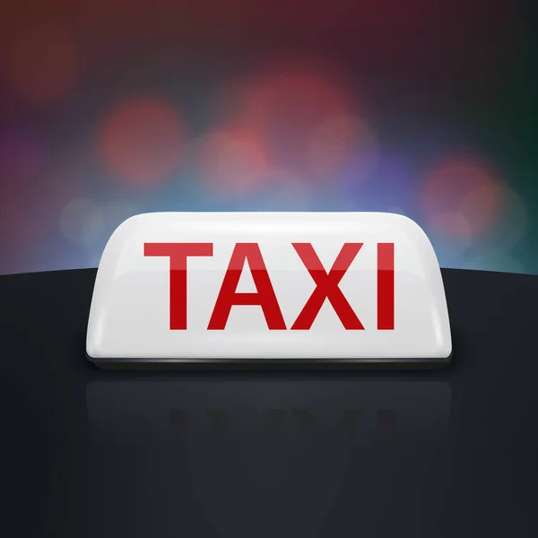 Vektorové Bílé Taxi Auto Červeným Textem Closeup Černé Střeše Rozmazané — Stockový vektor