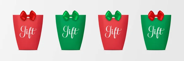 Vector Realistische Rote Und Grüne Weihnachten Neujahr Papier Geschenktasche Schachtel — Stockvektor