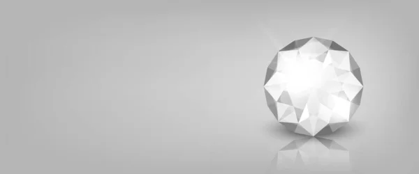 Vector Horizontal Banner Realistic White Transparent Glowing Gemstone Diamond Crystal — Stock Vector